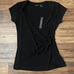 New Tahari Black Wrap‎ Tie Minimalist Basic Elegant Tee Women Medium Casual Work